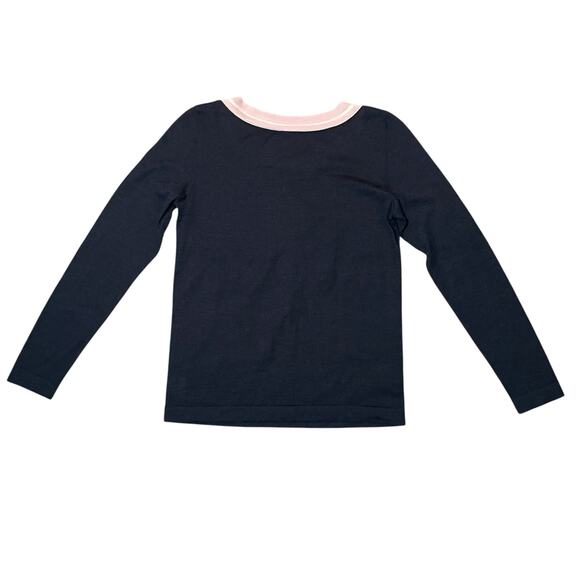 AKRIS Cashmere Mulberry Silk Long Sleeve Sweater Navy Blue Pink Collar US Size 6 - Picture 8 of 9